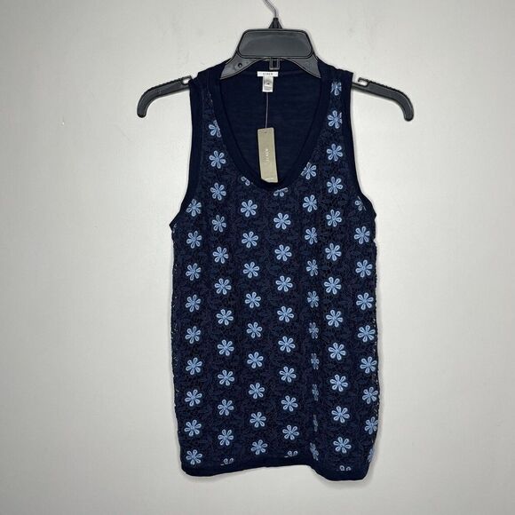J CREW Top Womens XS Embroidered Floral Sleeveless Shirt NEW Viscose Blend A2188 - Picture 1 of 7
